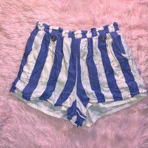 American Eagle Blue and White Striped Soft Elastic Waistband Shorts